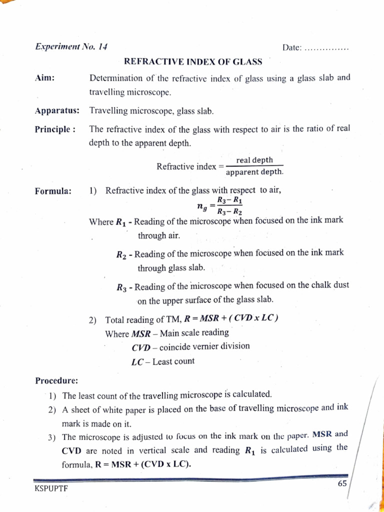 Experiment 8 Refractive Index of Glass PDF