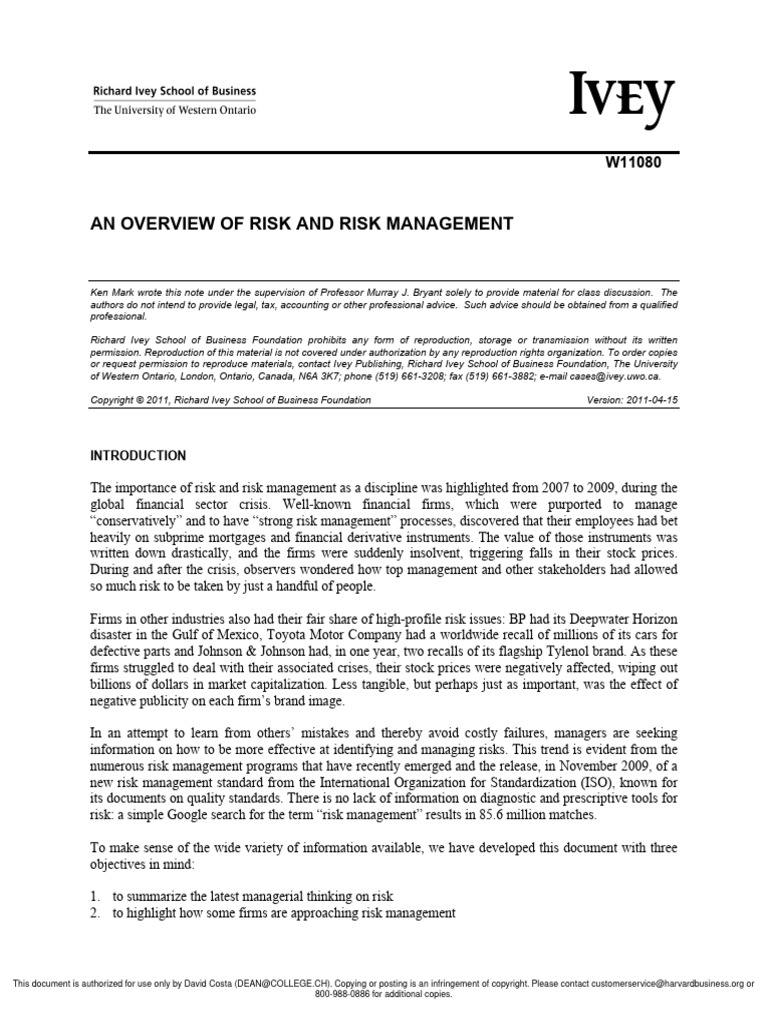 Risk Management Overview and Insights | PDF | Financial Risk | Risk