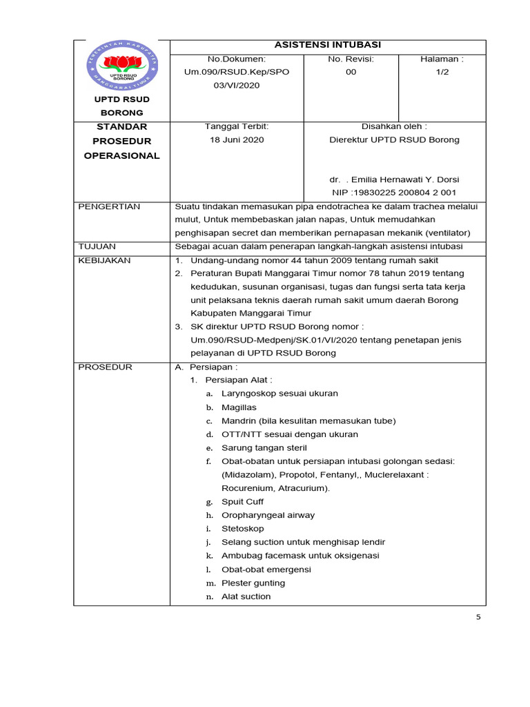 Prosedur Asistensi Intubasi RSUD Borong | PDF