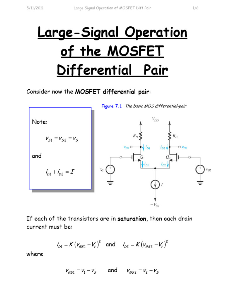 Large Signal Operation of MOSFET Diff Pair PDF
