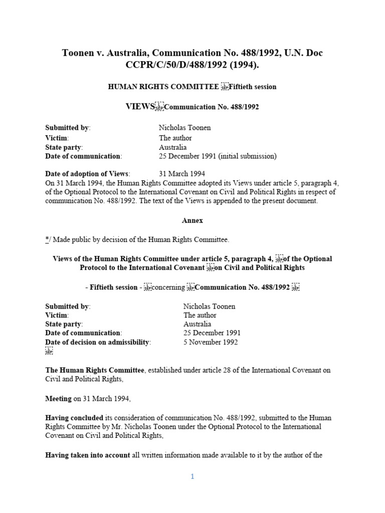Iccpr toonen v australia download free pdf homosexuality justice