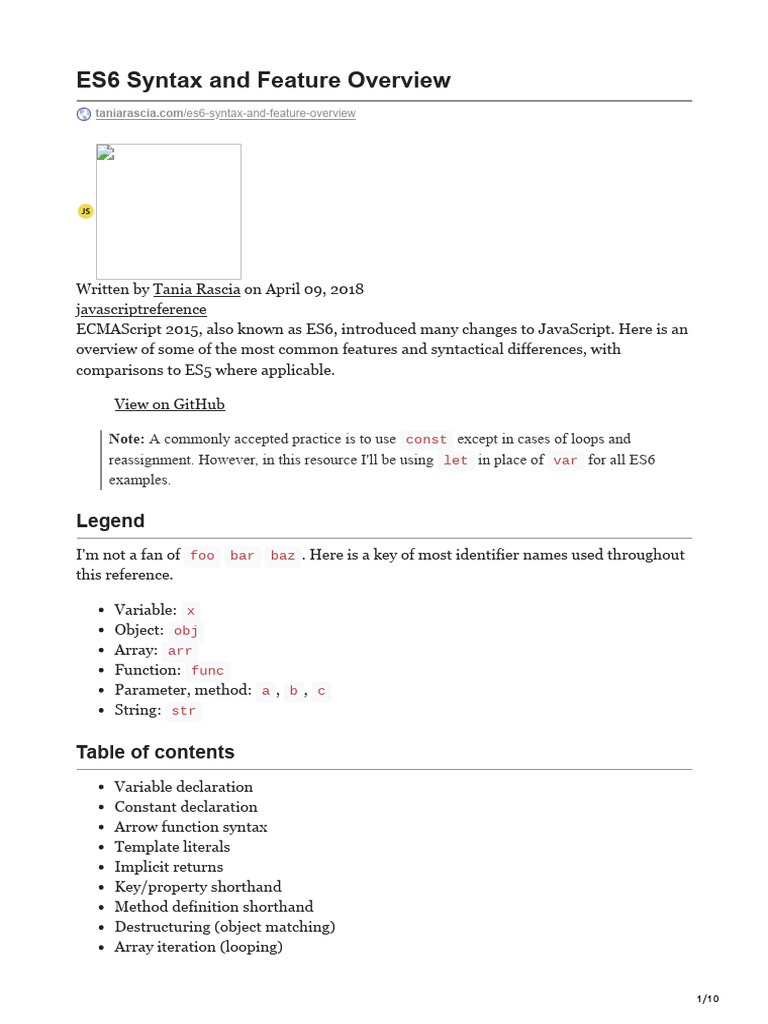 ES6 Syntax and Feature Overview | PDF | Technology & Engineering