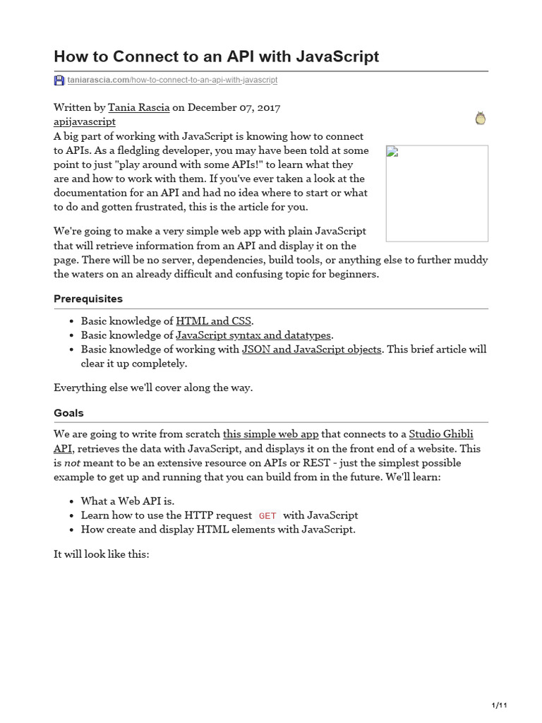 How To Connect To An API With JavaScript | PDF | Representational State ...