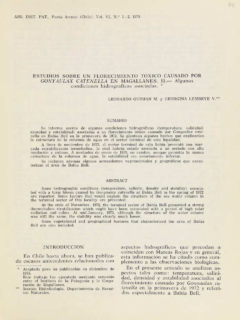 Guzman, L. & Lembeye, G. (1975) Estudios Sobre Un Afloramiento Tóxico