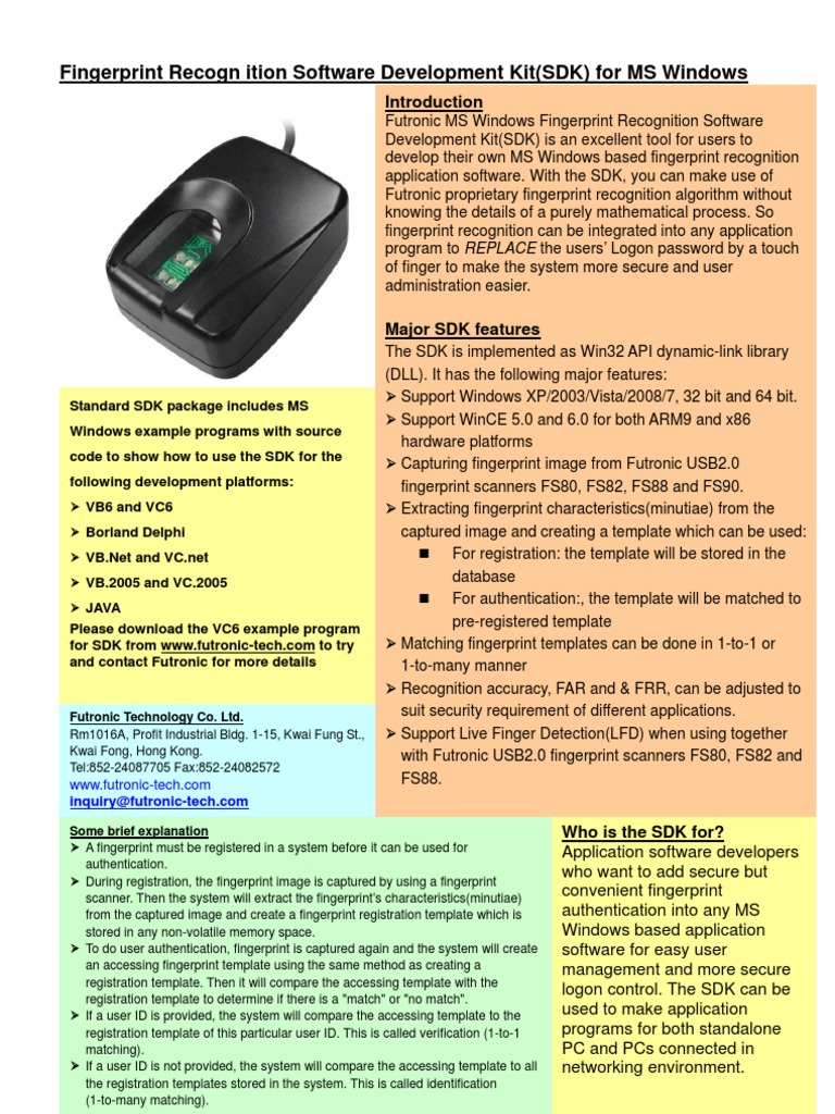 Futronic Fingerprint SDK for Windows | PDF | Software Development Kit ...
