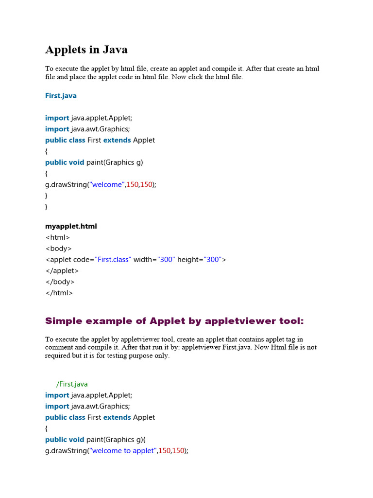 Applets in Java | PDF | Java (Programming Language) | Computer Programming
