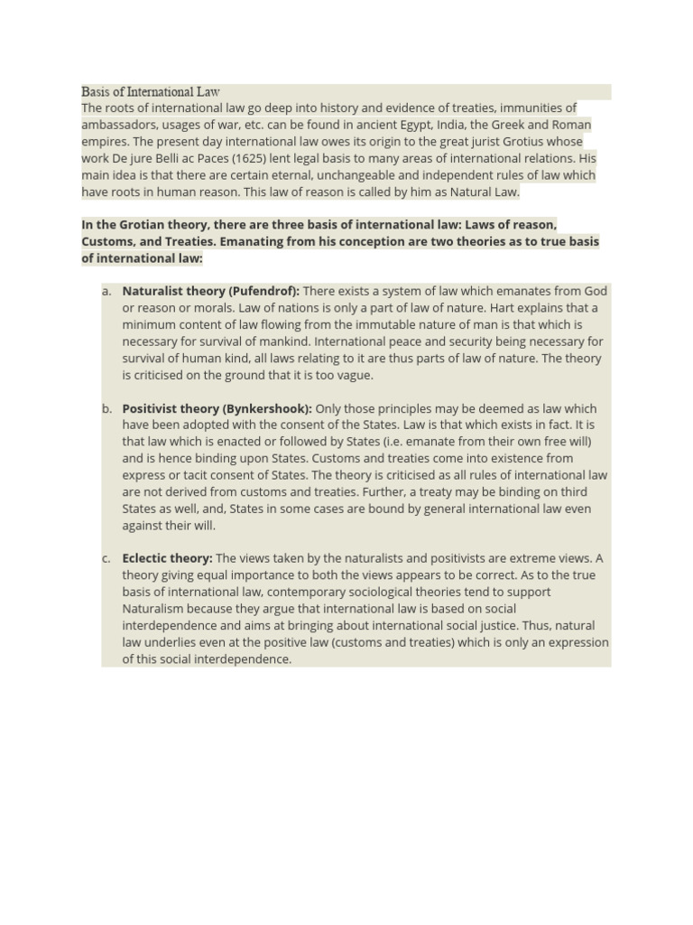 Basis of International Law PDF International Law Natural Law