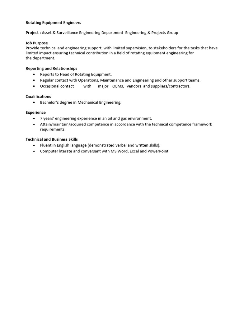 JD Rotating Equipment Engineer PDF