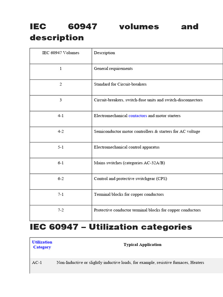 IEC 60947 Standards Overview and Applications | PDF | Electrical ...