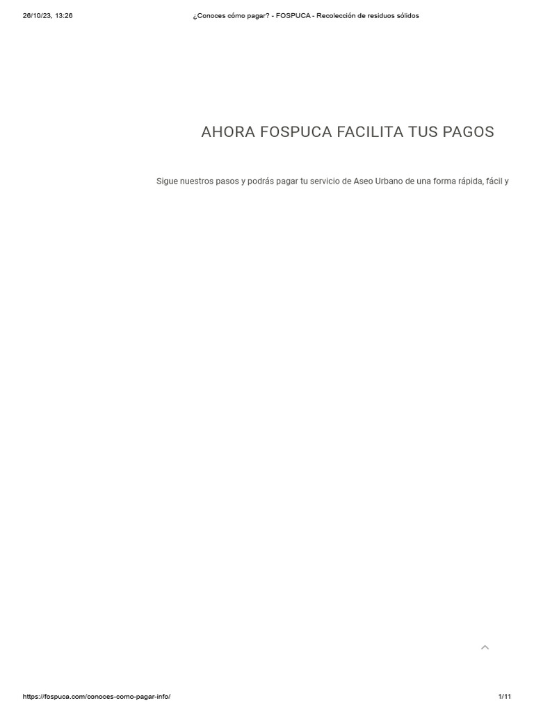 ¿Conoces Cómo Pagar - FOSPUCA - Recolección de Residuos Sólidos | PDF