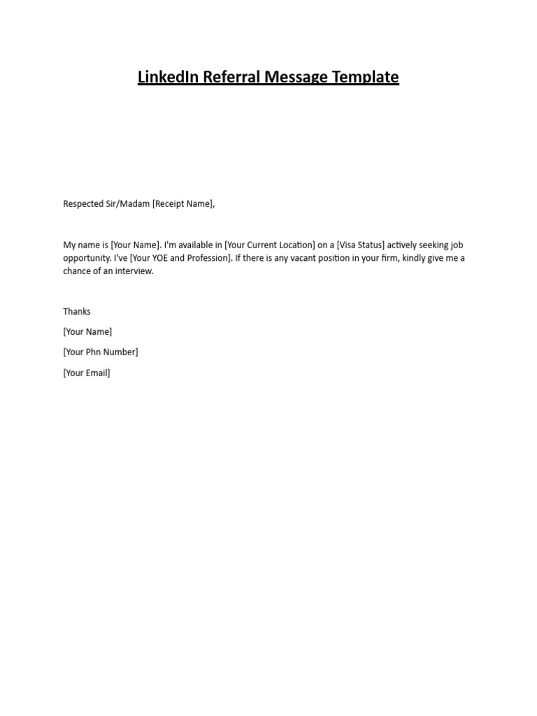 LinkedIn Referral Message Template | PDF | Self-Improvement