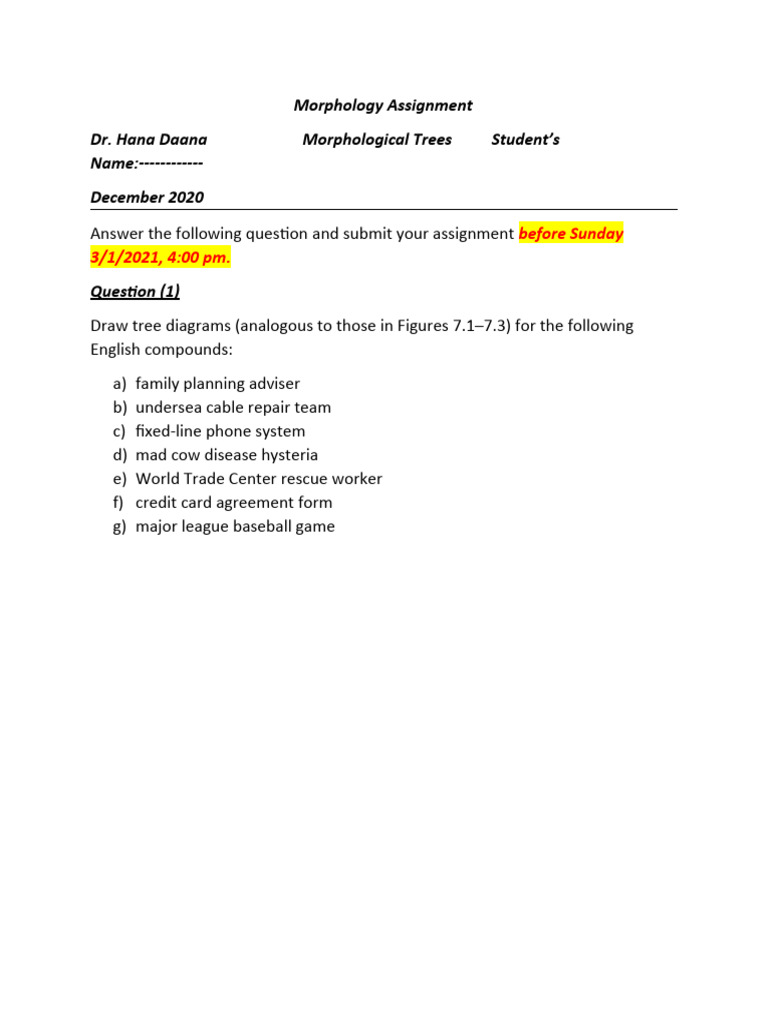 Morphology Assignment 4 Pdf
