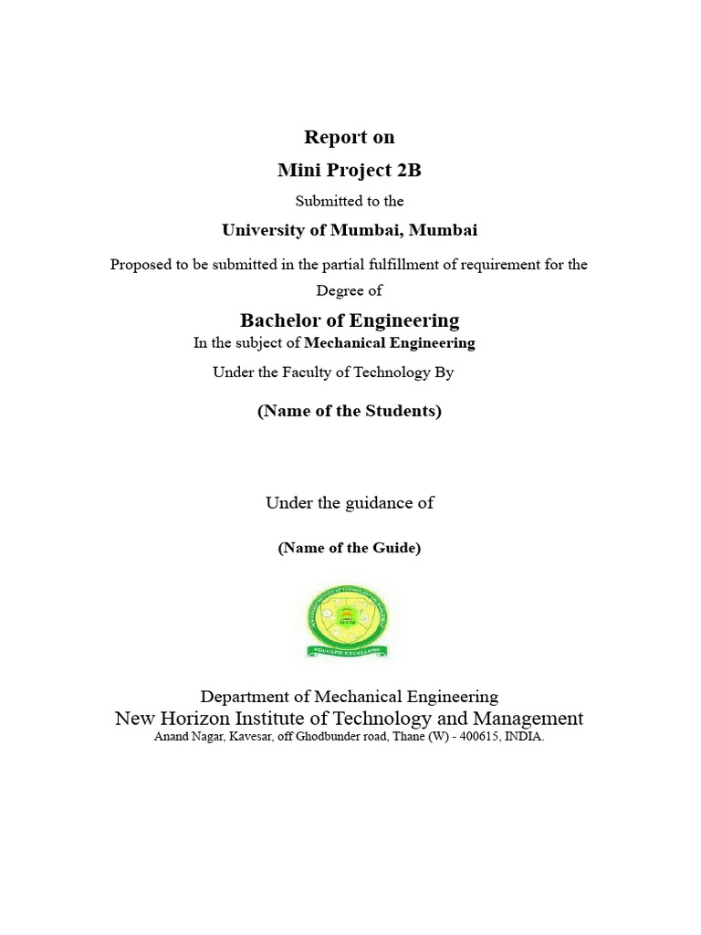 Format of Report On Mini-Project 2B | PDF | Methodology | Academic Degree