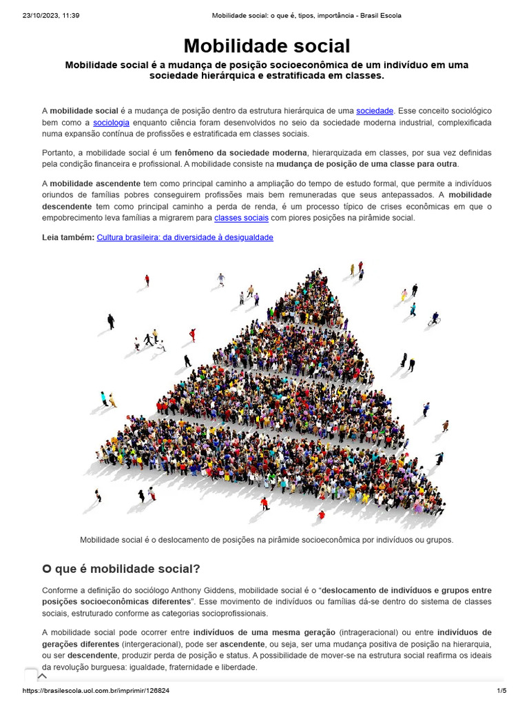 Mobilidade Social - o Que É, Tipos, Importância - Brasil Escola | PDF ...