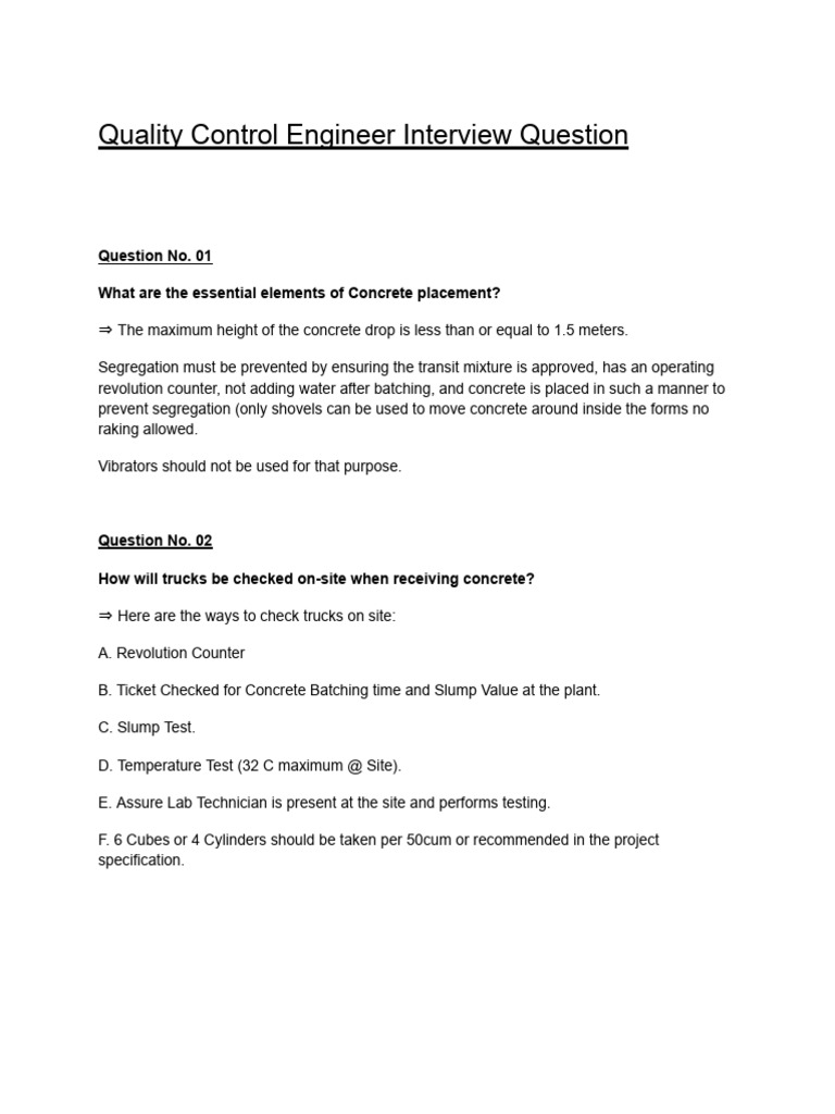 Quality Control Engineer Interview Question 1 Download Free PDF
