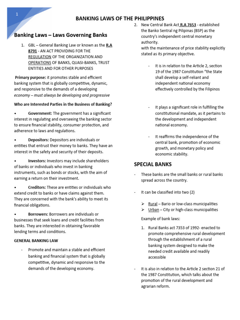 Philippine Banking Laws Overview | PDF | Cost Of Living | Banks