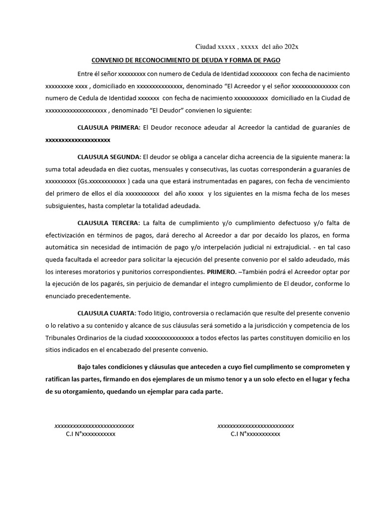 Convenio de Deuda y Pago en Cuotas | PDF | Pagos | Justicia