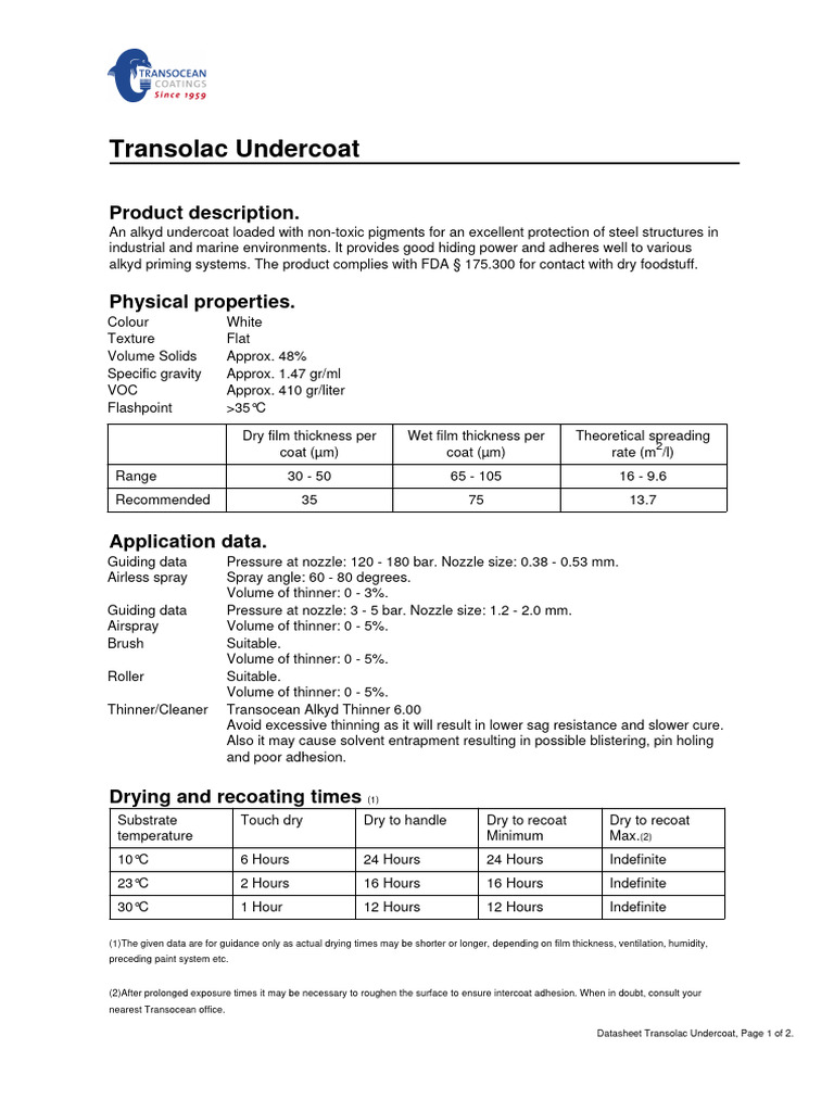 Transolac Undercoat 321 | PDF | Paint | Humidity