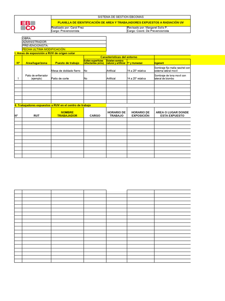 Pr-fr-111 Planilla de Areas y Trabajadores Expuestos Ruv | PDF