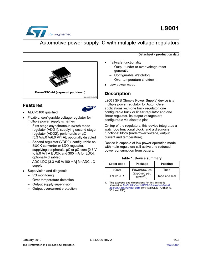 Automotive Power Supply IC With Multiple Voltage Regulators