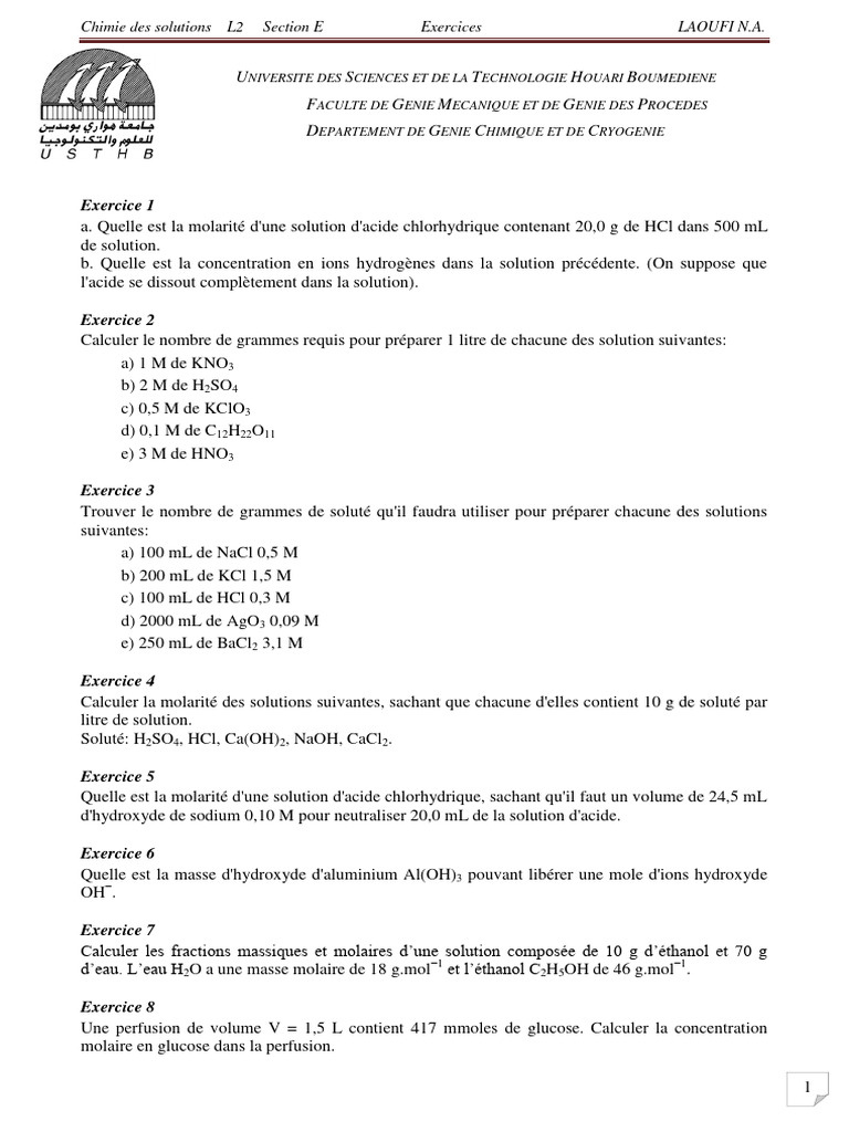 Exercices sur la Molarité et Normalité | PDF | Concentration molaire | Ph