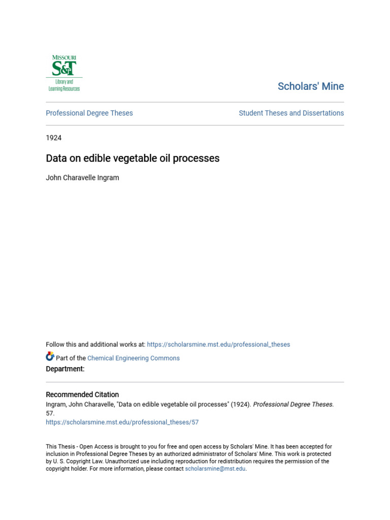 Data On Edible Vegetable Oil Processes Pdf Vegetable Oil Thesis