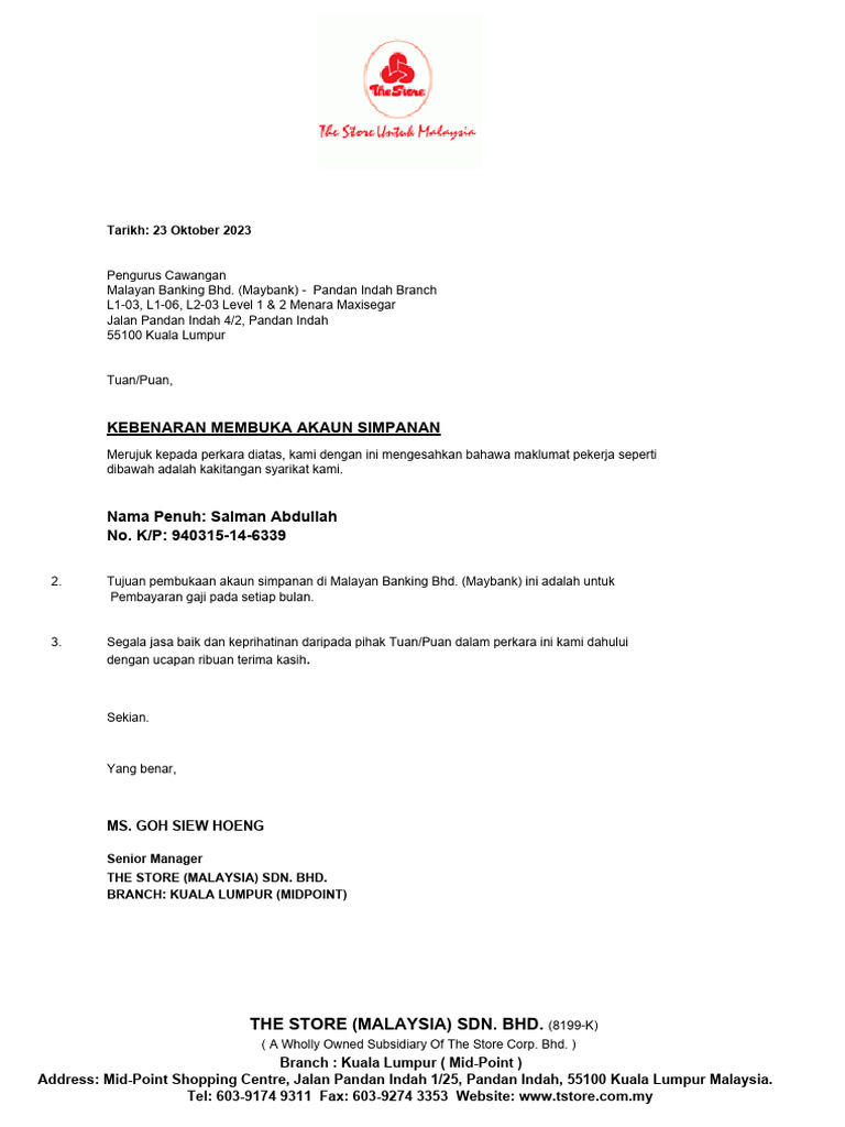 Saving account opening word pdf
