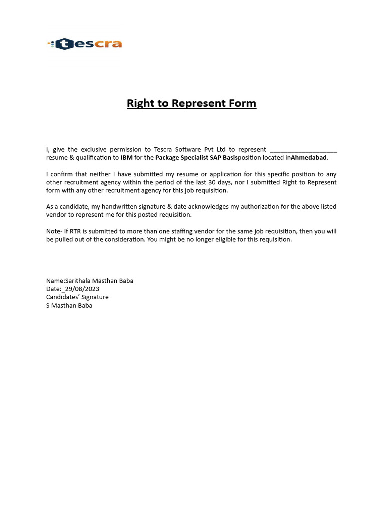 Right To Represent Form - Ibm | PDF