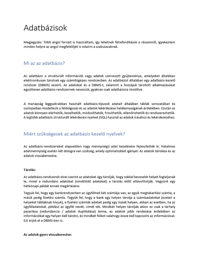 Adatbázis ZH | PDF