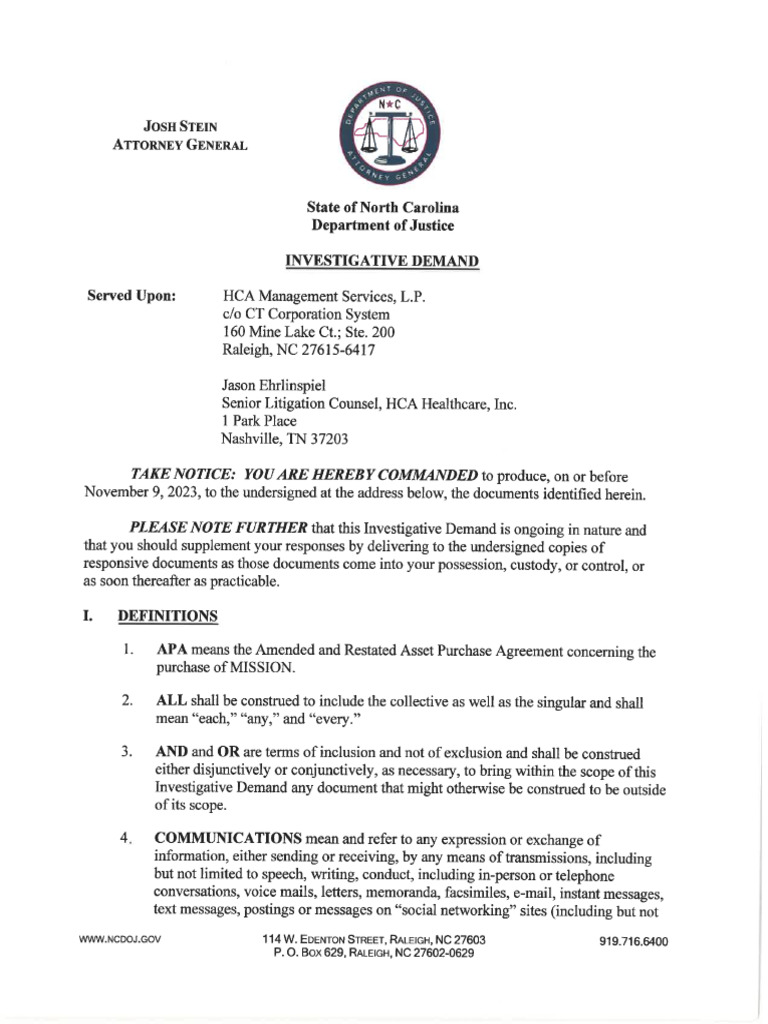 2023 - 10 - 27 CID To HCA Healthcare Inc | PDF