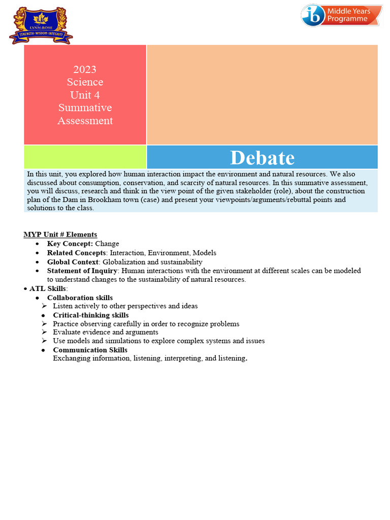 Brookham Dam Debate Assessment Guide | PDF | Science & Mathematics ...