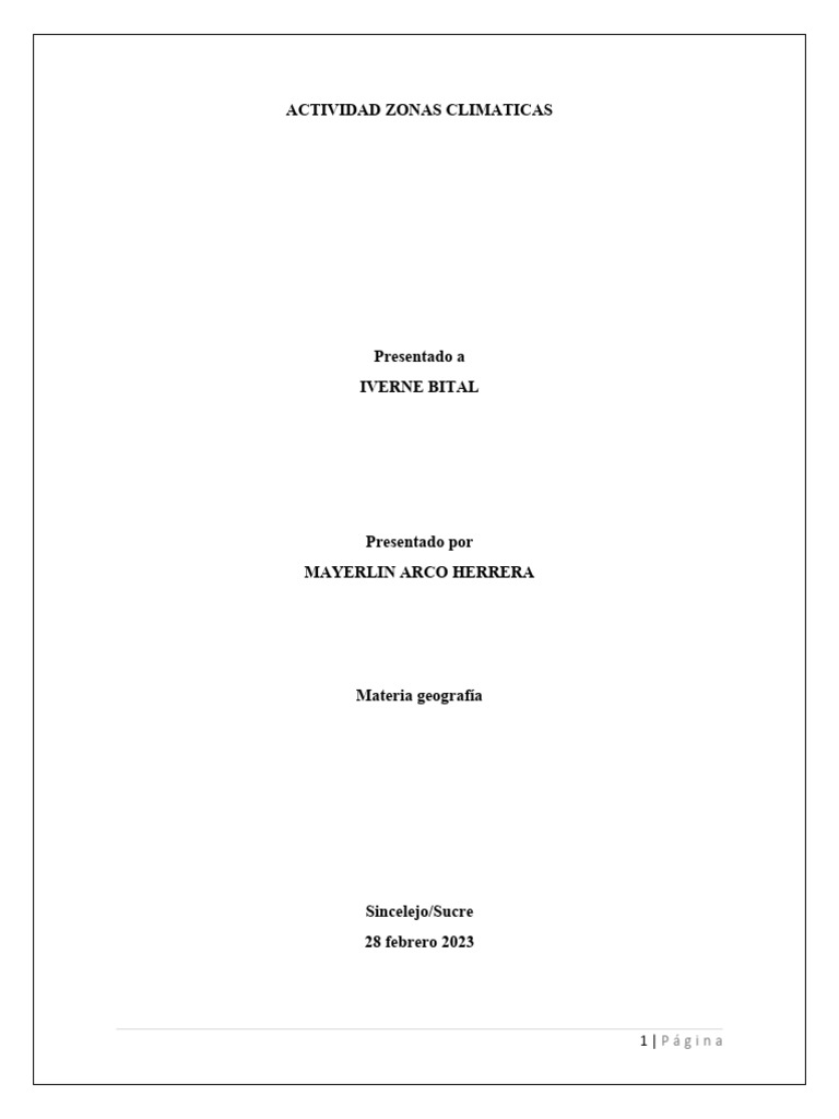 Actividad Zonas Climaticas | PDF | Clima | Clima templado