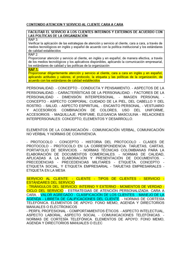 Contenido Atencion y Servicio Al Cliente Cara A Cara | PDF | Etiqueta ...