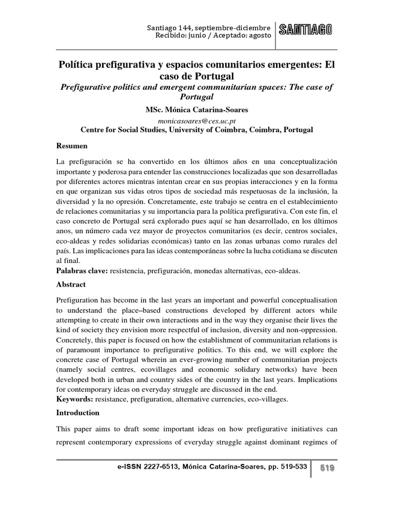 Política Prefigurativa y Espacios Comunitarios Emergentes. El Caso de