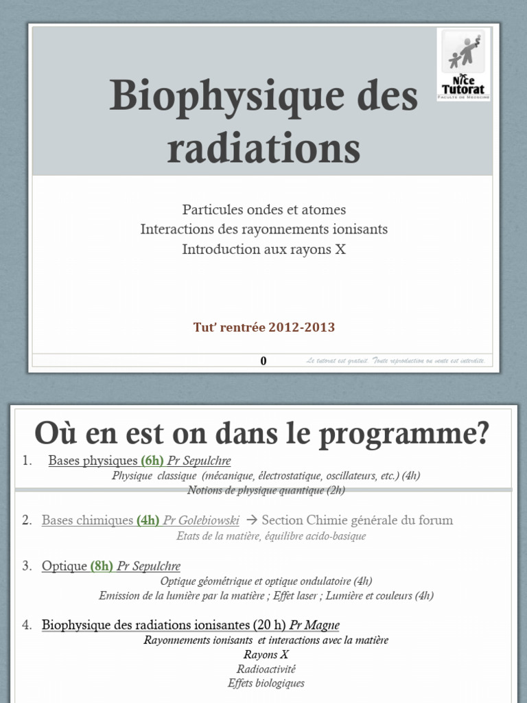 Biophysique des radiations ionisantes | PDF | Atomes | Noyau atomique