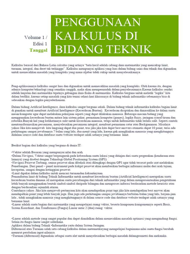 Penggunaan Kalkulus Dibidang Teknologi | PDF