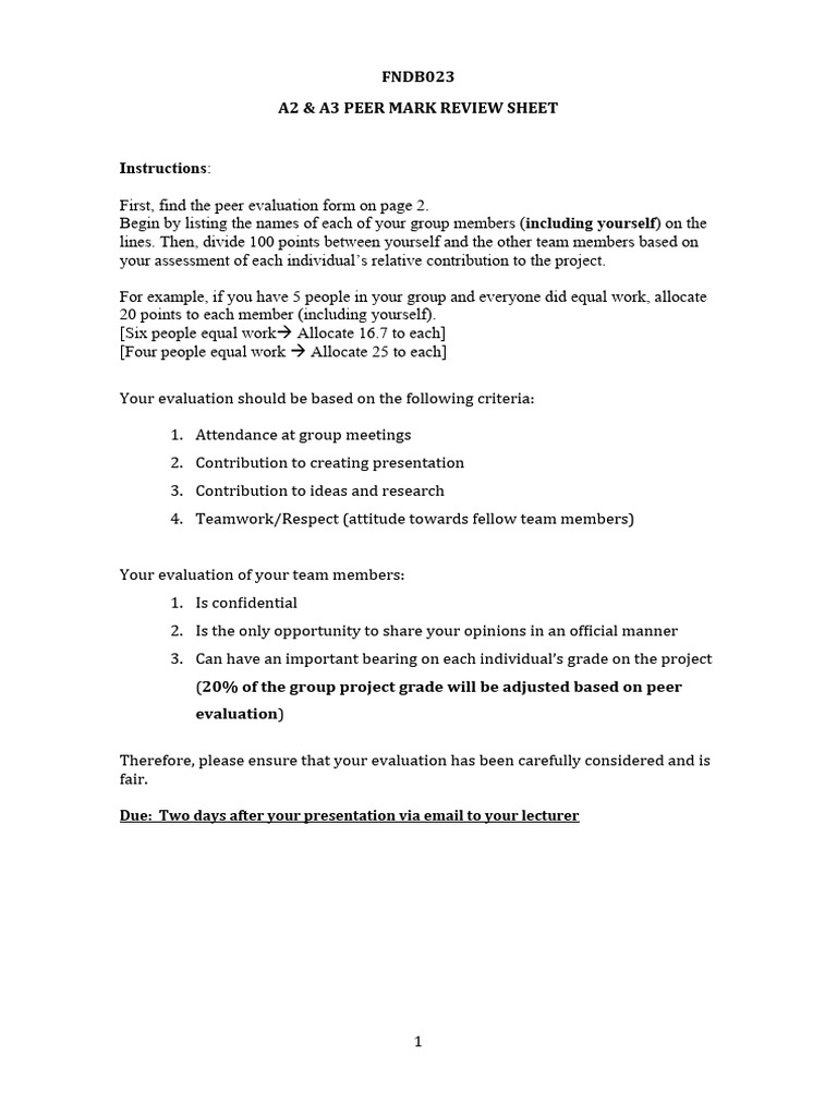 Peer Evaluation Form for Group Project | PDF