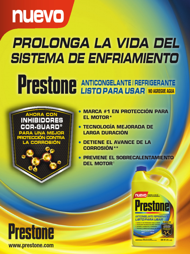 Prestone Cor-Guard Ready To Use Spec Sheet | PDF