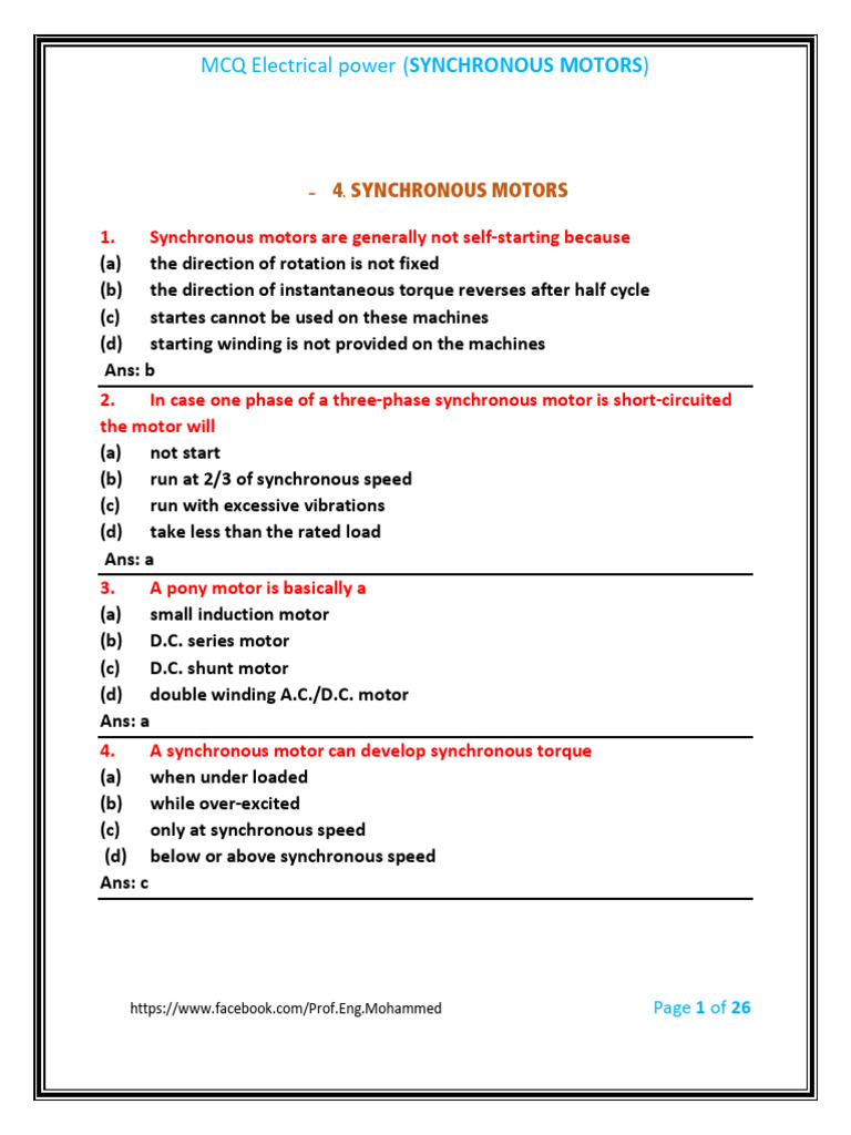Mcq Electrical Sync Motor Pdf