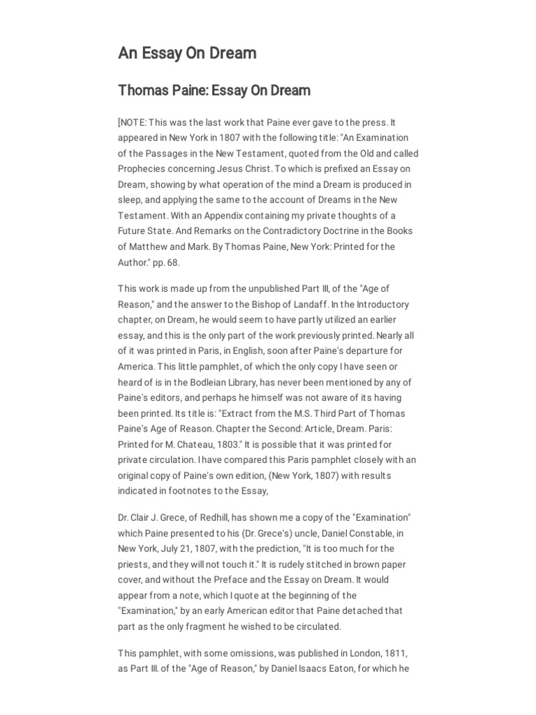 An Essay On Dream PDF Dream