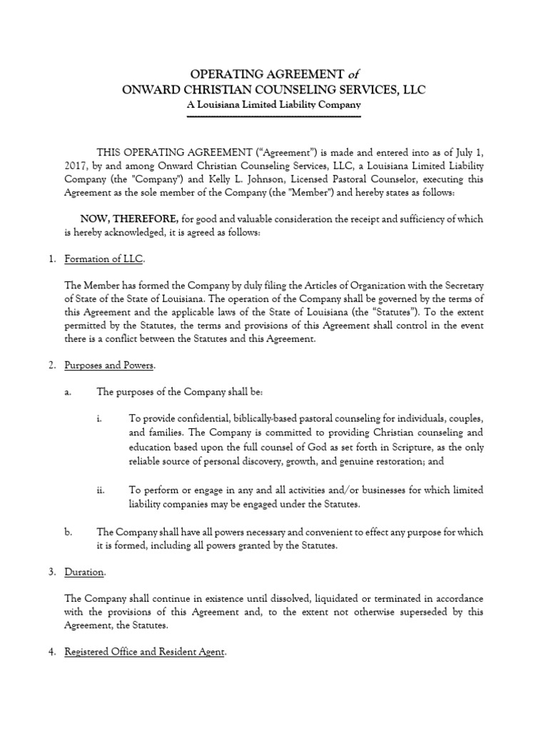OCCS Operating Agreement | PDF | Sanctification | Justification (Theology)
