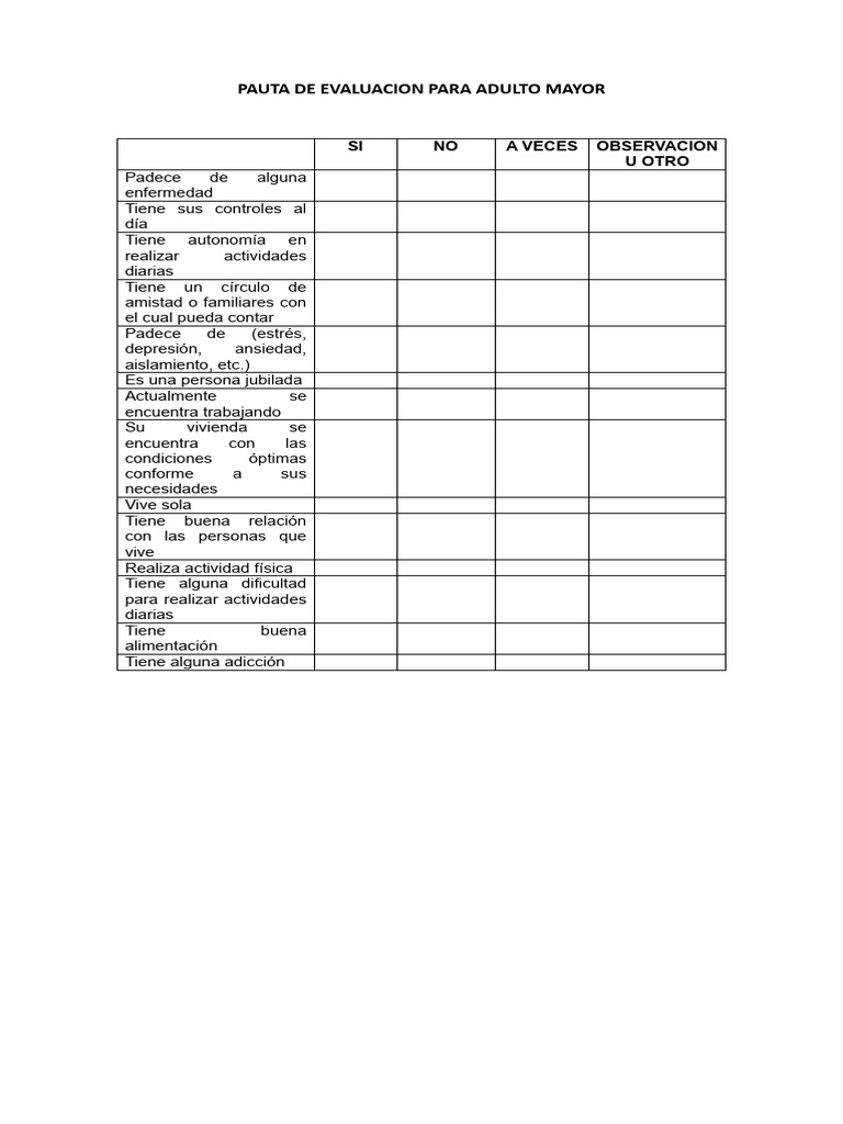 Pauta de Evaluacion para Adulto Mayor 7 | PDF