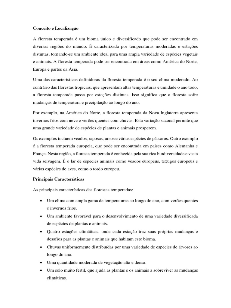 Características da Floresta Temperada | PDF