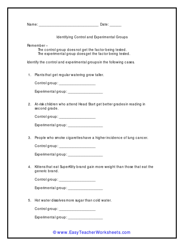 Name: - Date: - Identifying Control and Experimental Groups | PDF ...