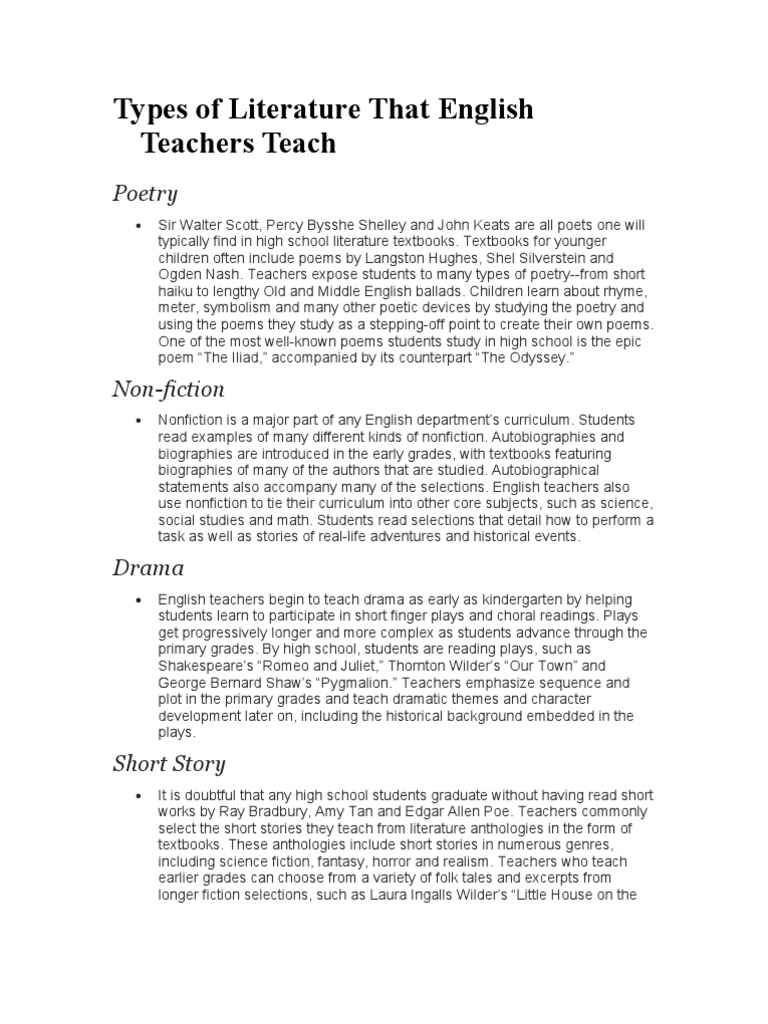 Types of Literature That English Teachers Teach | PDF | Poetry | Schools