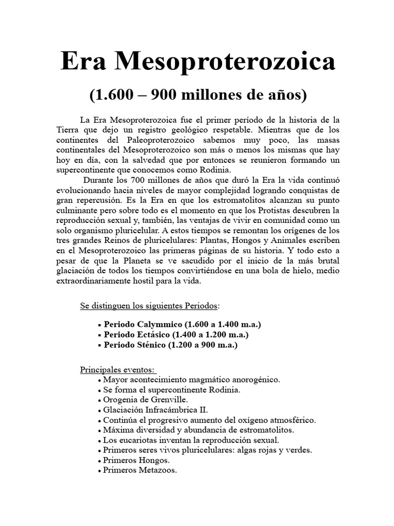 01.Era Mesoproterozoica PDF Mitosis Evolución