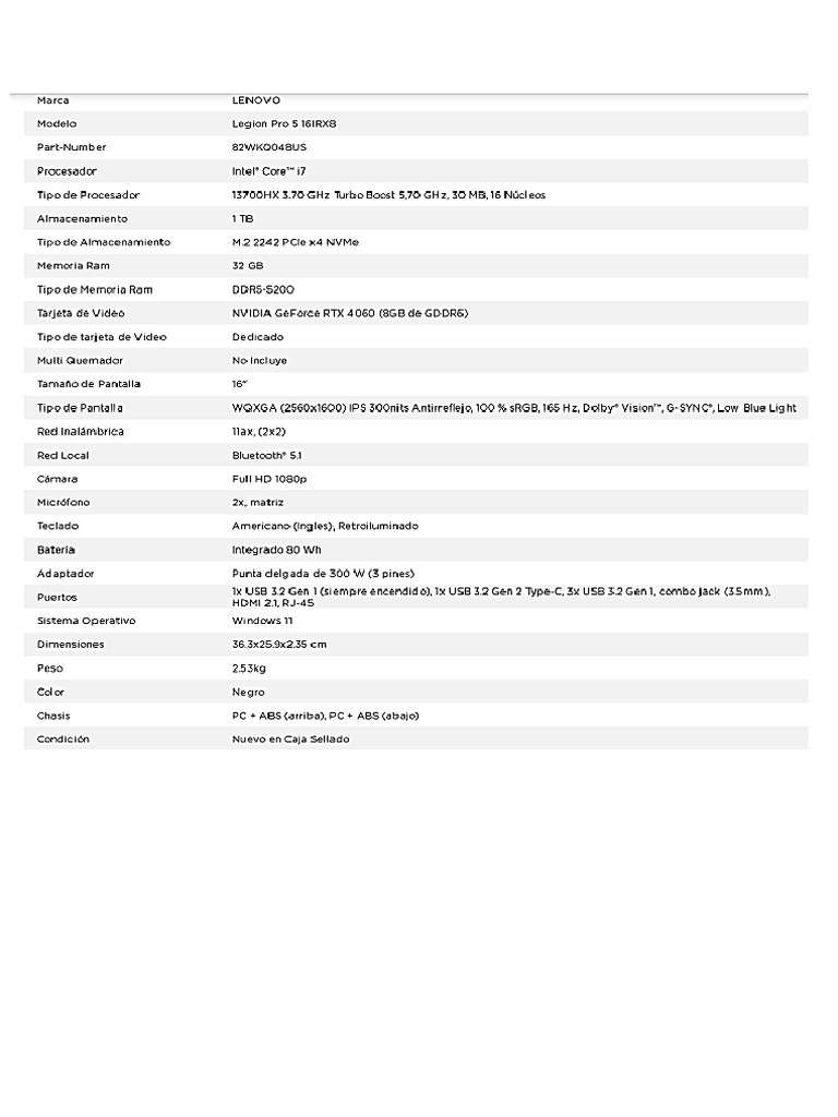 Especificaciones de Laptops | PDF