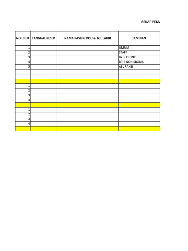 Kerangka Excel Untuk Rekap Resep Di RS | PDF