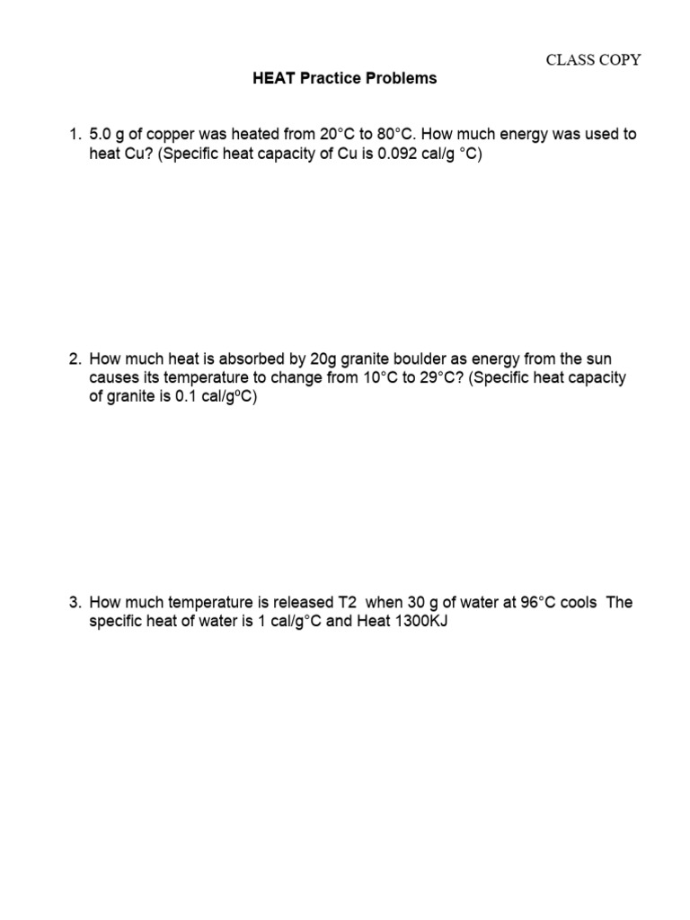 Heat Practice Problems | PDF | Calorie | Heat