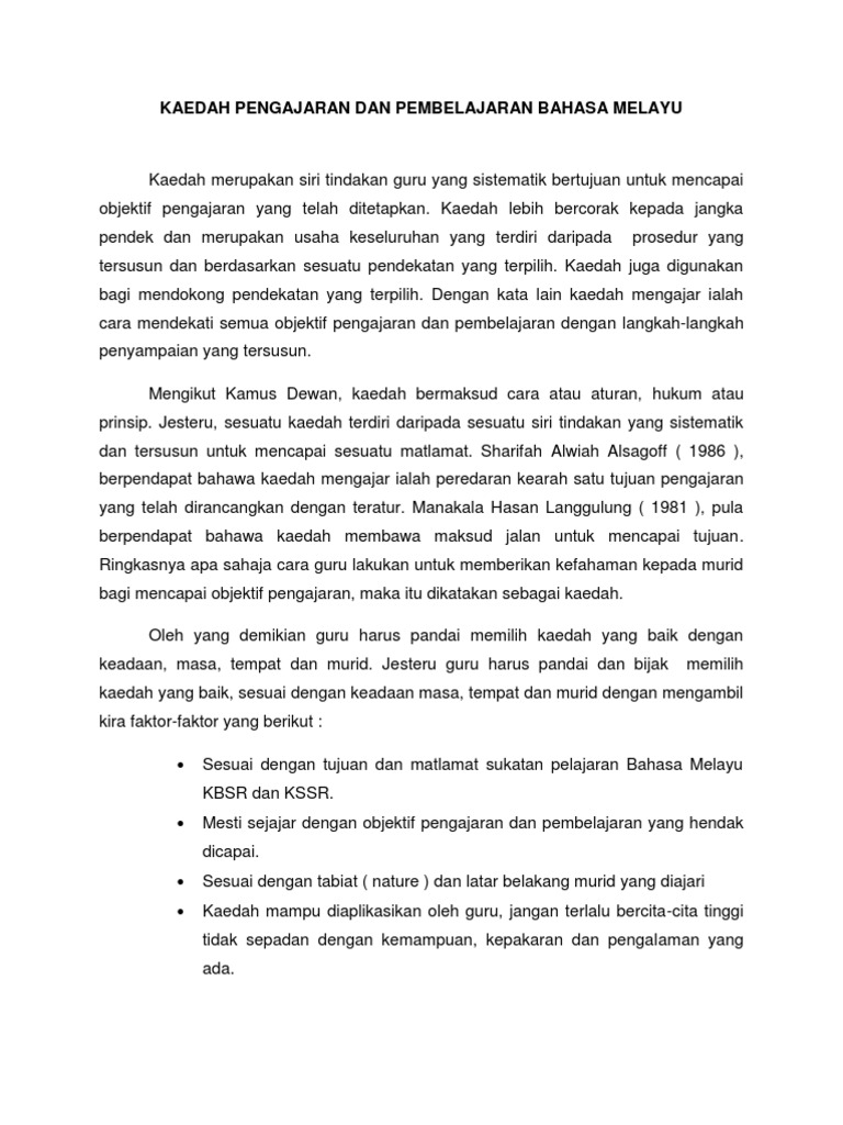 Kaedah Pengajaran Dan Pembelajaran Bahasa Melayu Pdf